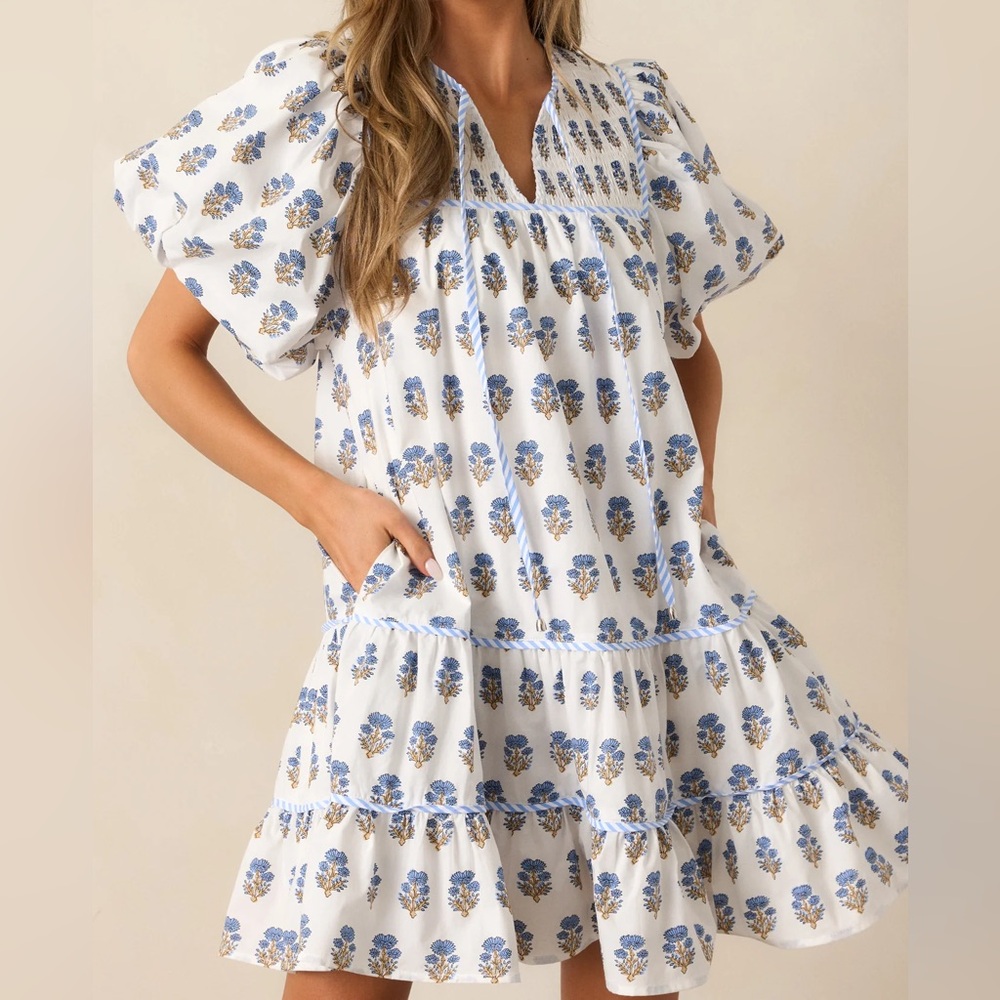 Entro Blue and white Floral Dress Large